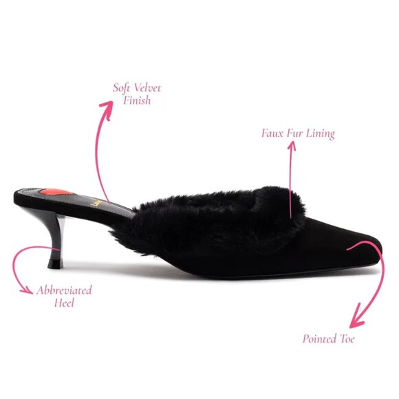 NEW LARROUDE Handmade In Brazil Suede Amal Faux Fur Kitten Heel Mules 925 13t7 - Picture 2 of 11